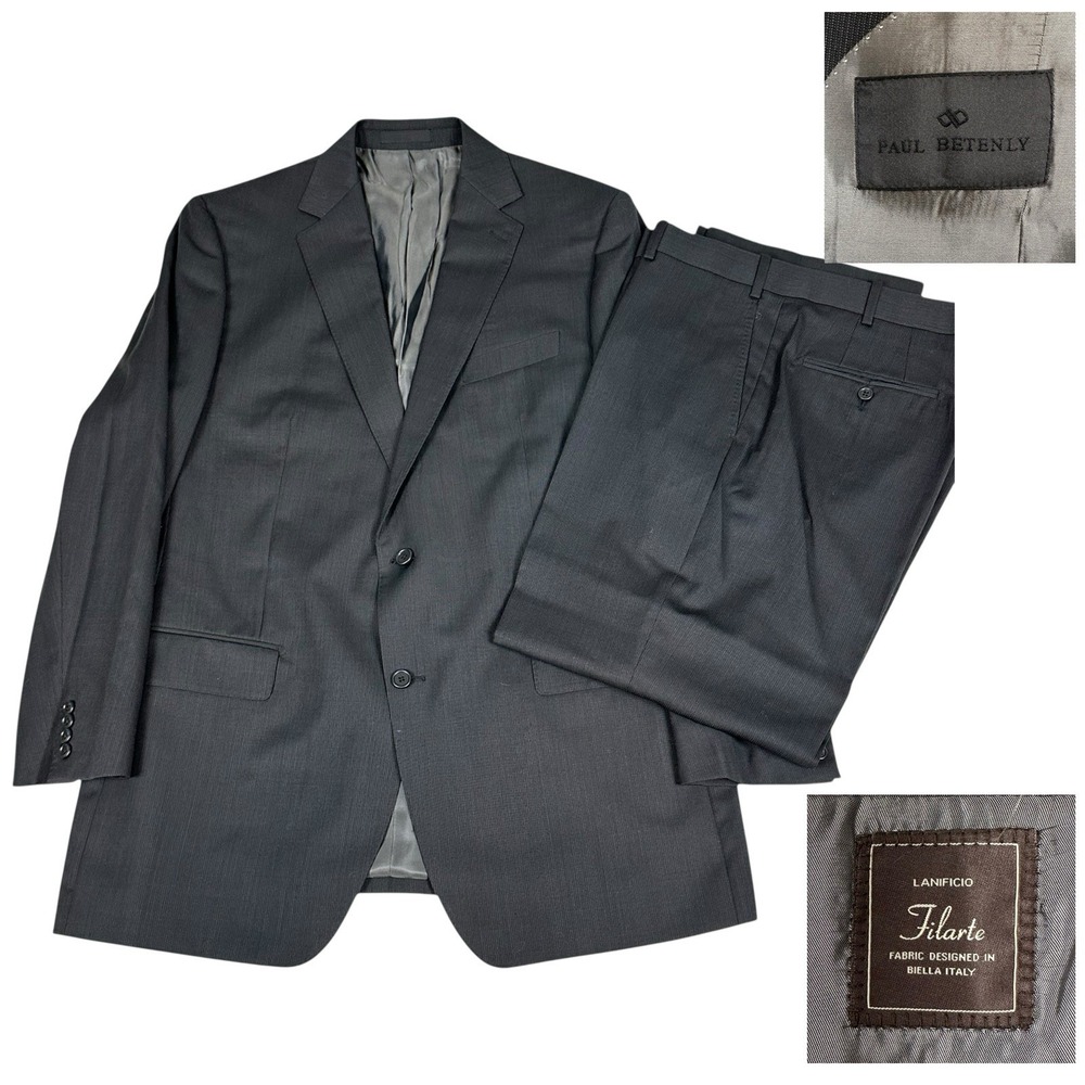 Paul Betenly Suit Mens 44L Black‎ Wool Thomas Blazer Pants 2 Piece Filarte Italy